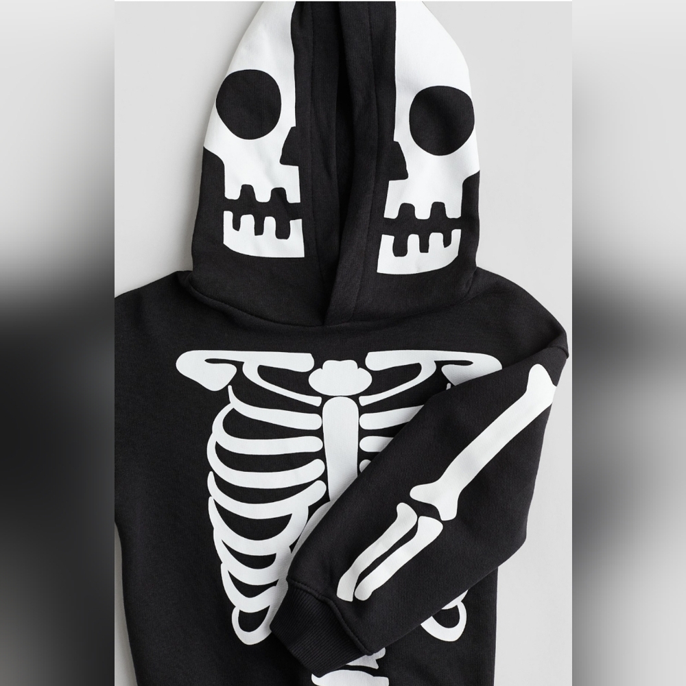 H&M Black Hoodie with White Skeleton Graphic Size 3T Kids